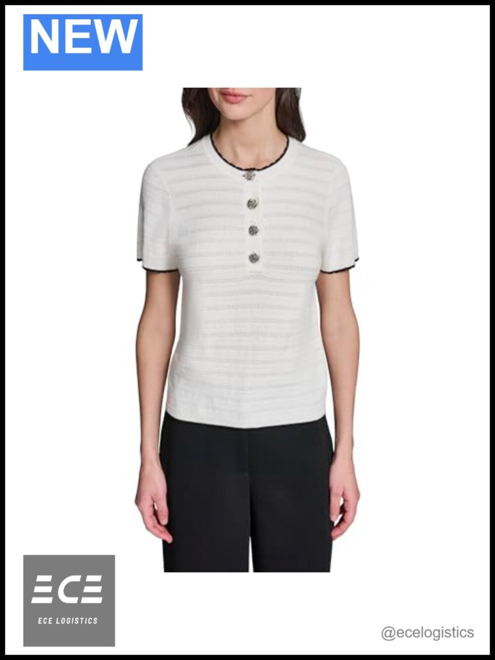 Karl Lagerfeld Women's Crew Neck Sweater with Rosette Buttons